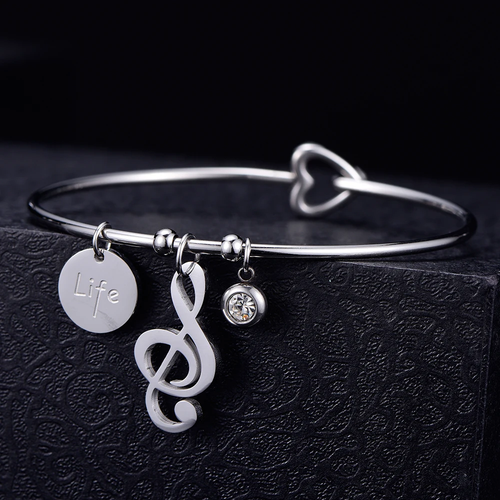 

Music Note Charm Cuff Love Bracelet For Women Stainless Steel Bangles Woman Fashion Jewelry pulseira Graduation 2019 Gift
