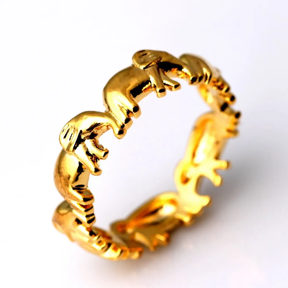 Кольцо Слоны для женщин однорядное кольцо золотого цвета с животными винтажное