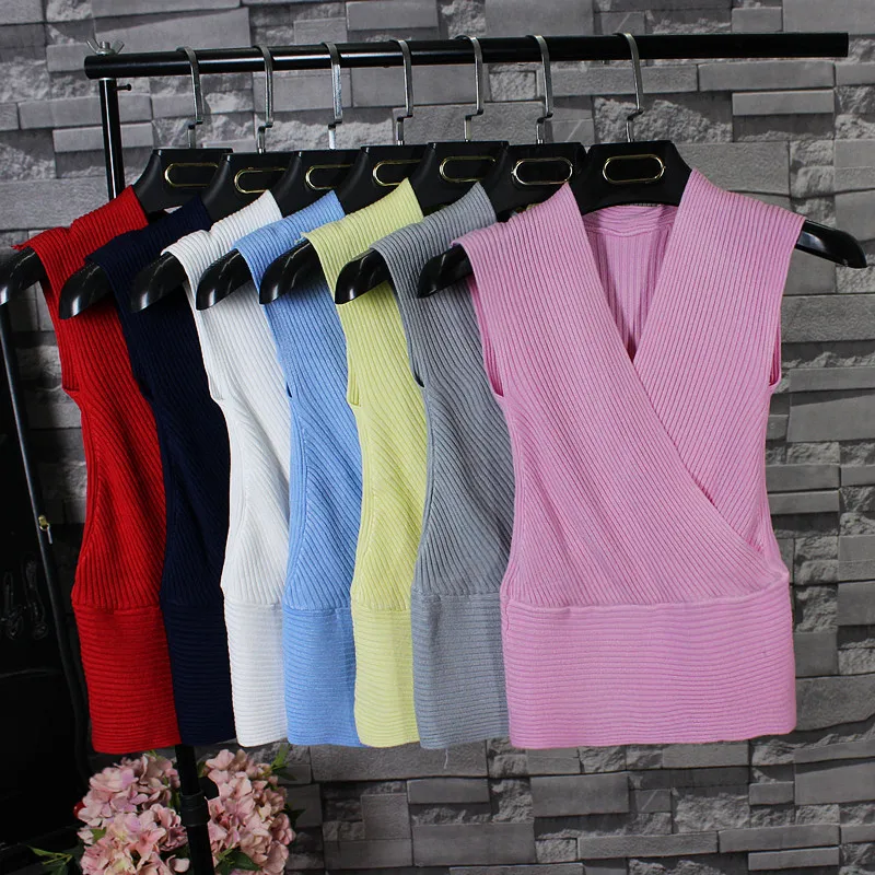 2017 Корейская женская трикотажная жилетка с треугольным вырезом короткий