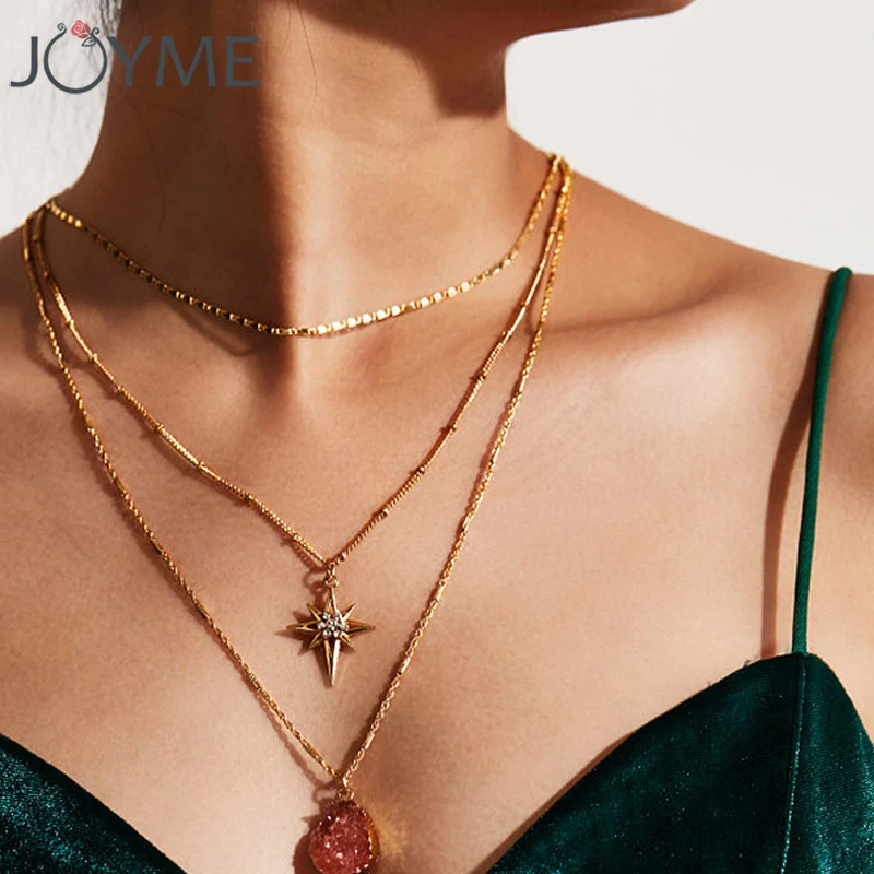 JOYME новый дизайн золотого цвета 3 слоя кварца Кристалл Ожерелье Подвеска для
