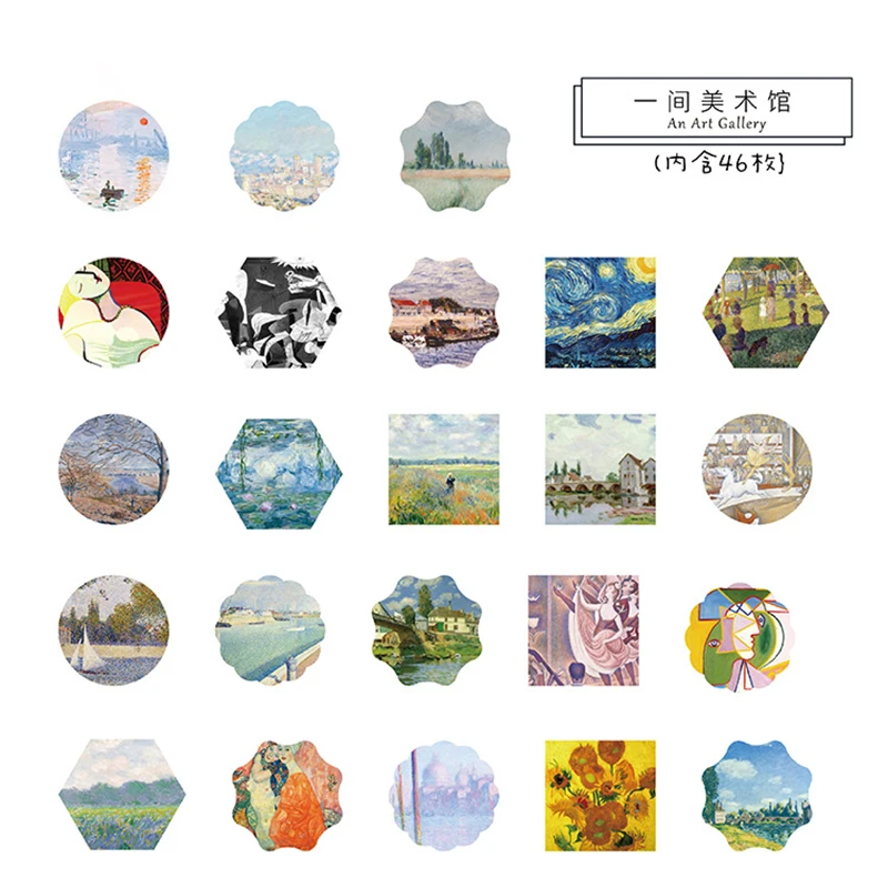 

46Pcs/box Vintage Japanese Stickers Van Gogh/Picasso's Paintings Stickers Scrapbooking Creative DIY Decorative Adhesive Labels