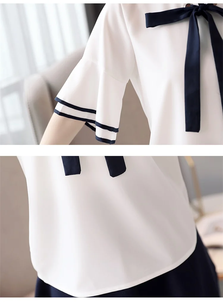 2019 модная женская блузка летняя рубашка с расклешенными рукавами короткая из