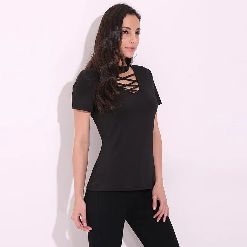 CELMIA Лето Для женщин Blusas Chocker глубокий вырез из блузки короткий рукав рубашки Обычная тонкая Однотонная футболка Oversize Топы S-4XL