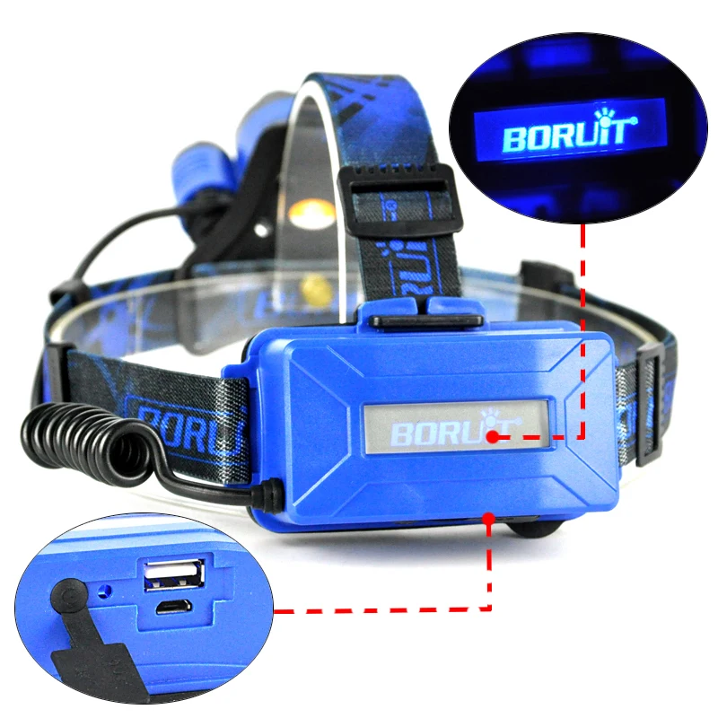 Boruit головной светодиодный фонарик B22 Cree XM-L2+ 2XPE налобный фонарь светодиодный сине-белый цвет луч для пеших прогулок Linterna фронтальная фара
