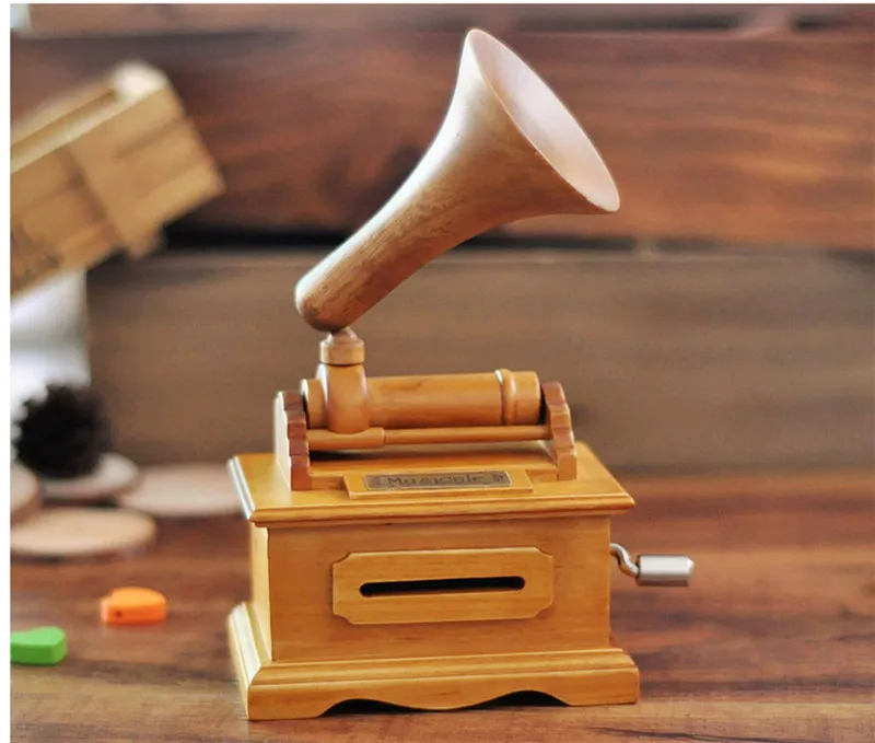 Творческие подарки винтажный граммофон деревянная музыкальная шкатулка DIY