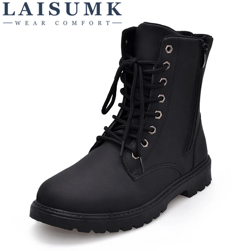 Autumn Boots Black MIUBU/Тактические водонепроницаемые теплые зимние ботинки; Мужские Винтажные Кожаные Мотоциклетные ботильоны Martin с высоким вырезом; мужские повседневные ботильоны - Цвет: Autumn Boots Black