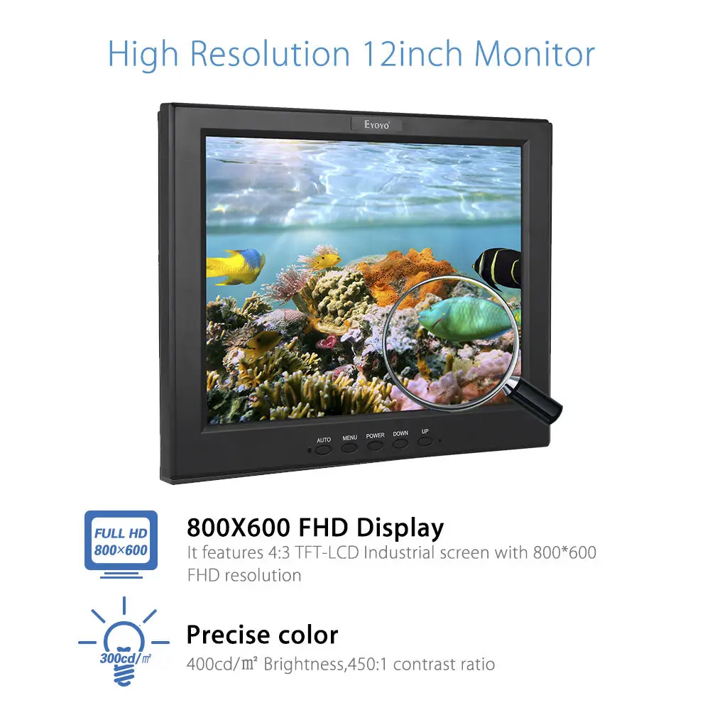 Eyoyo jsw121h 12 дюймов fhd TFT ЖК дисплей CCTV Мониторы 800x600 BNC/VGA/AV/HDML видео для дома dvr|cctv