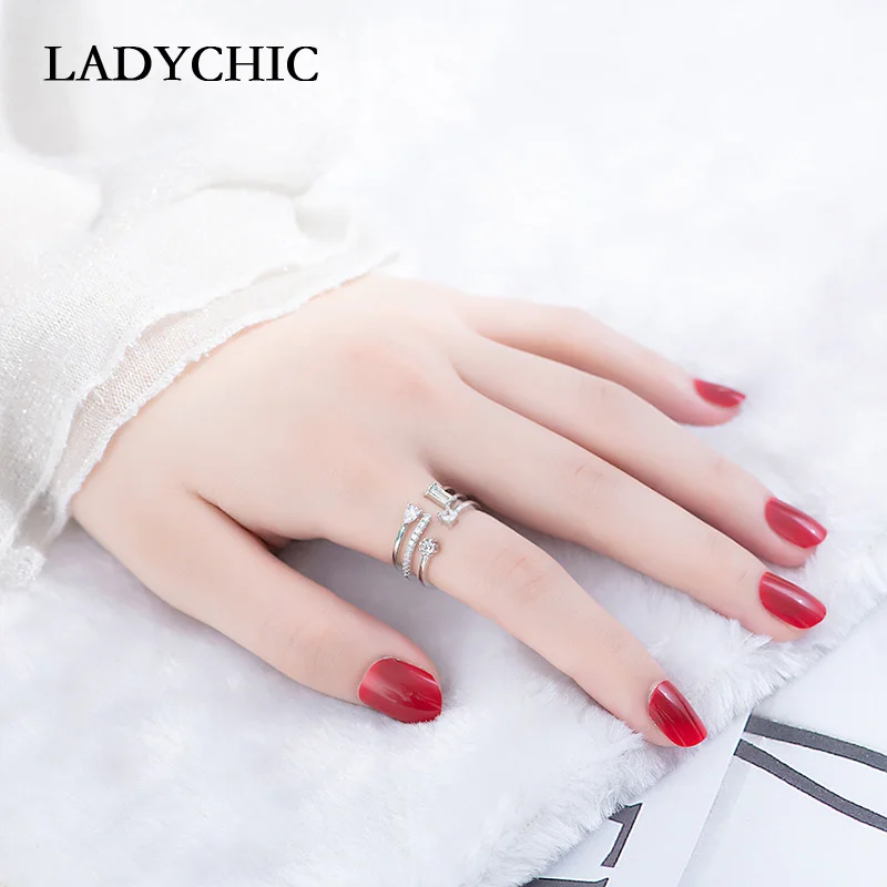 LADYCHIC креативное асимметричное прозрачное Открытое кольцо с кристаллами 3 слоя