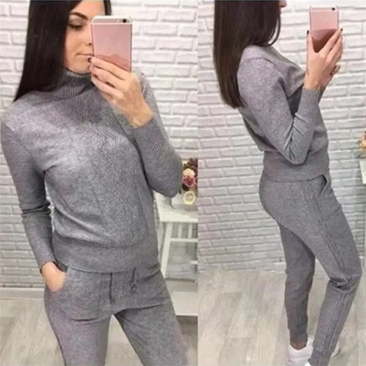 MVGIRLRU для женщин трикотажные костюмы водолазка; свитер и брюки комплект из двух предметов женский спортивный костюм