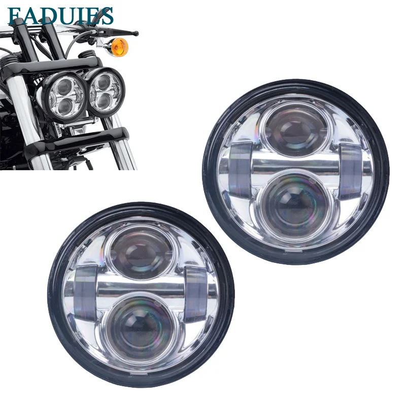 FADUIES 2 шт. хром 4 5 &quotмотоциклетные двойсветодиодный светодиодные фары двойные