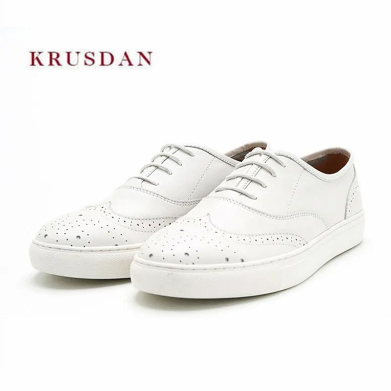 KRUSDAN/Новинка брендовая повседневная мужская обувь белые туфли из натуральной