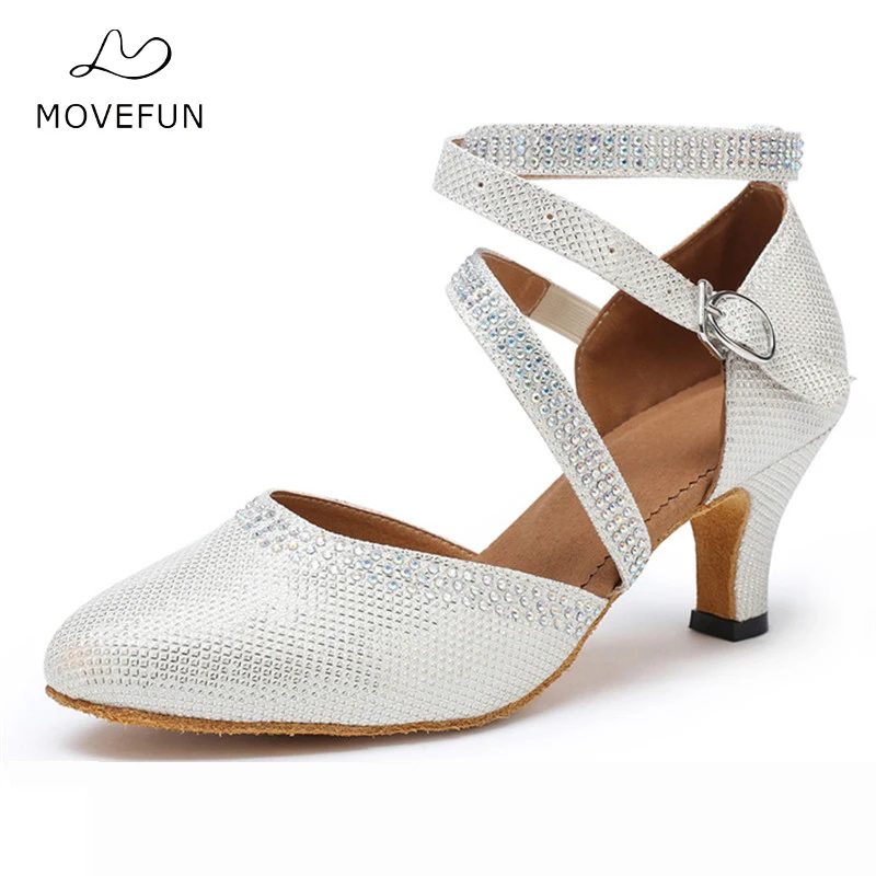 Movefun/Обувь для латинских танцев со стразами женские туфли на высоком каблуке 7 см 8