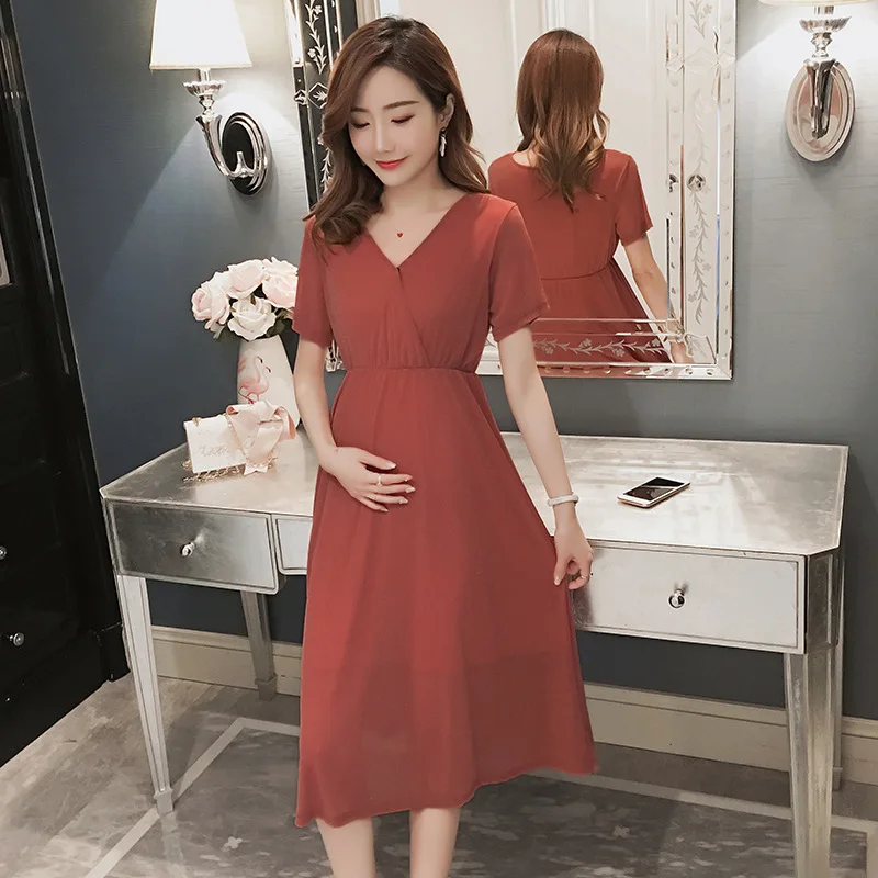 Платье для беременных летнее в Корейском стиле с V-образным вырезом яркое