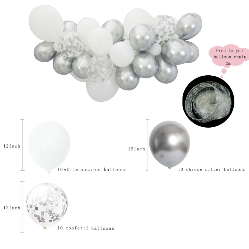 White and Silver 30 шт DIY 3 цвета белый Макарон Шары Золото Серебро Хром конфетти для воздушного шара гирлянда шары Свадьба Помолвка День Рождения Декор - Цвет: White and Silver