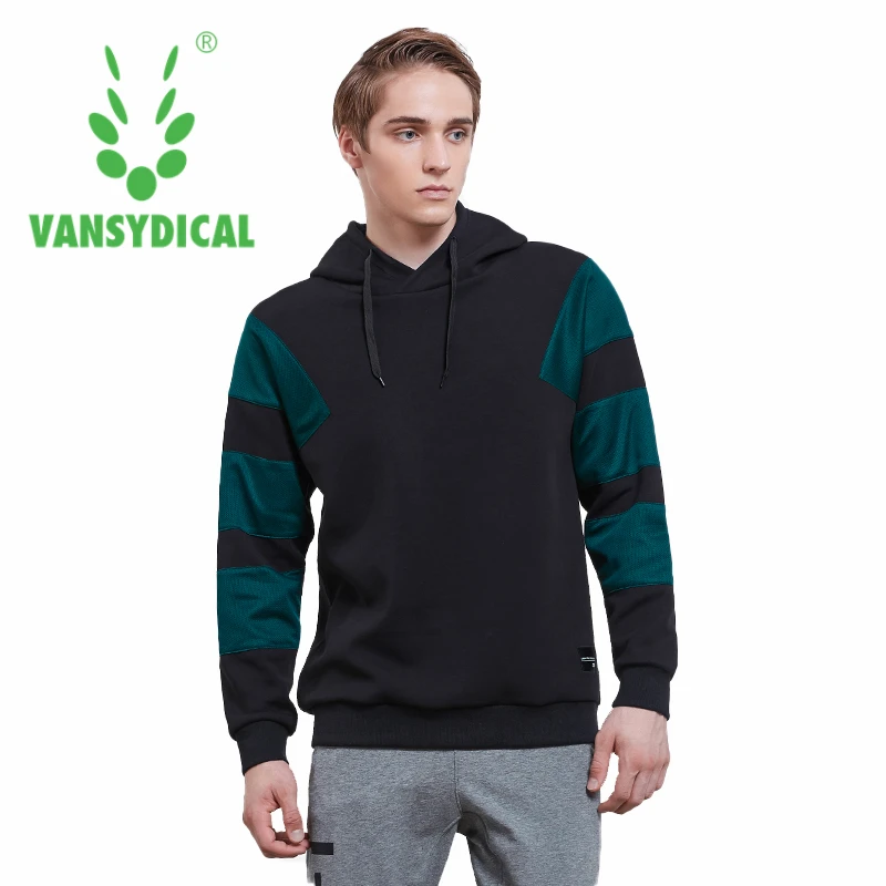 Vansydical Sports Hoodies Autumn Winter Men's Fitness Running Tops Spliced Colors Long Sleeve Outwear Workout Pullovers | Спорт и