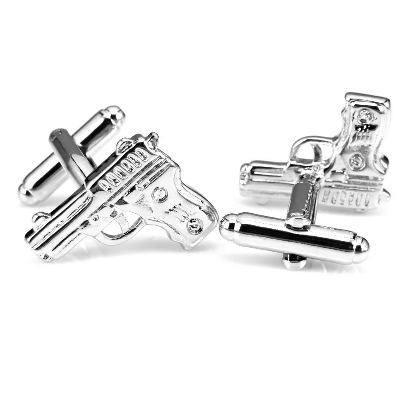 Запонки из серебристого пистолета рубашки квадратные запонки нержавеющей стали