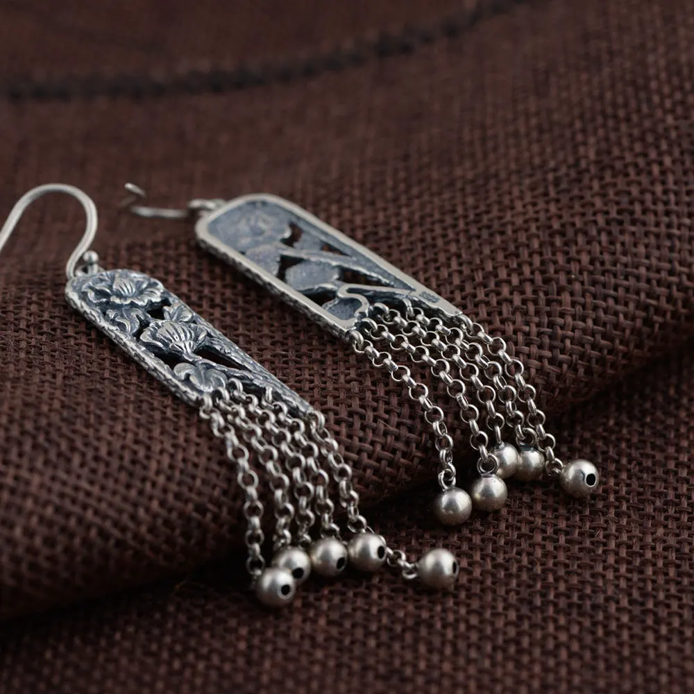 Серьги подвески женские из серебра 925 пробы с квадратными кисточками|earrings for|dropping