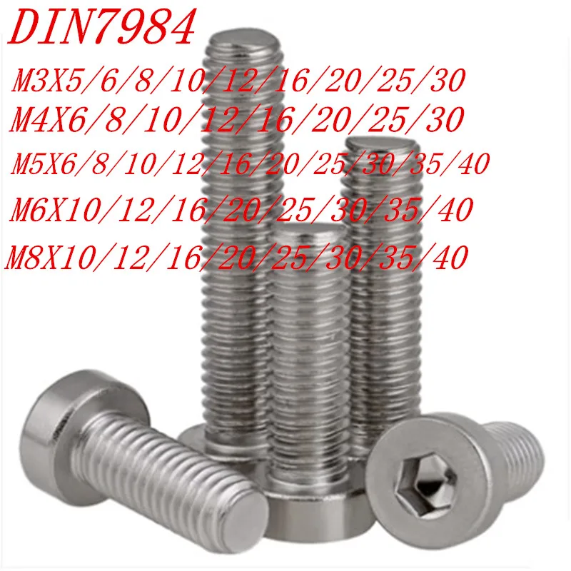 50 шт. 20 10 5 304ss DIN7984 M3 M4 M5 M6 M8 Шестигранная розетка тонкая низкая короткая головка