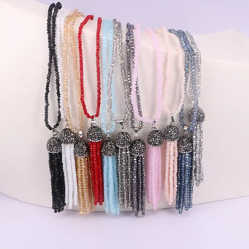 Zyz139-n7004 6 Пряди чешские Boho Кристалл Стекло Бусины Цепочки и ожерелья Длинные бисером кисточкой Талисманы женщин Цепочки и ожерелья
