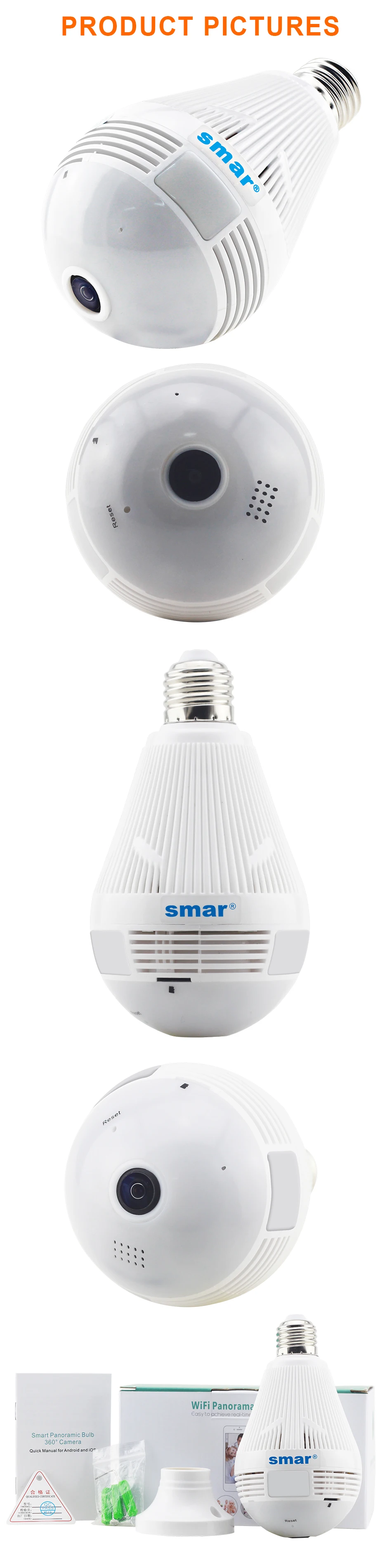 Smar 3MP 2MP 1.3MP Беспроводная ip-камера лампа 1,44 мм Рыбий глаз объектив 360 градусов панорамная камера 3D VR камера CCTV Домашняя безопасность