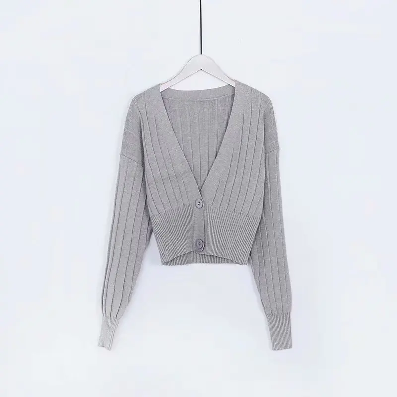 crop cardigan Зимний Кардиган женский свитер с глубоким v-образным вырезом Укороченный кардиган корейский женский кавайный Ребристый черный вязаный короткий свитер осень - Цвет: crop cardigan