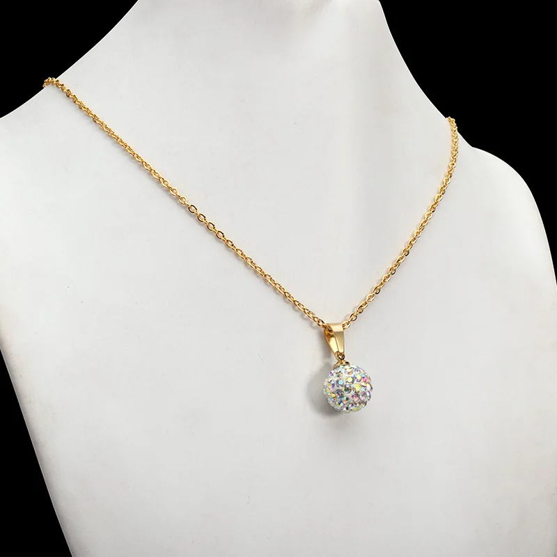 FairLadyHood Women Stainless Steel Jewelry Sets With Zircon Ball Earrings Necklace For Sweater Chain | Украшения и аксессуары