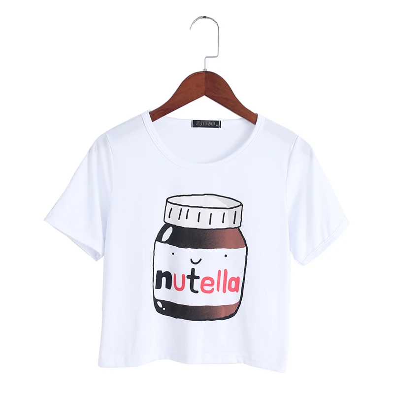 2018 Nutella принт белый кроп топы летние футболки с коротким рукавом в стиле