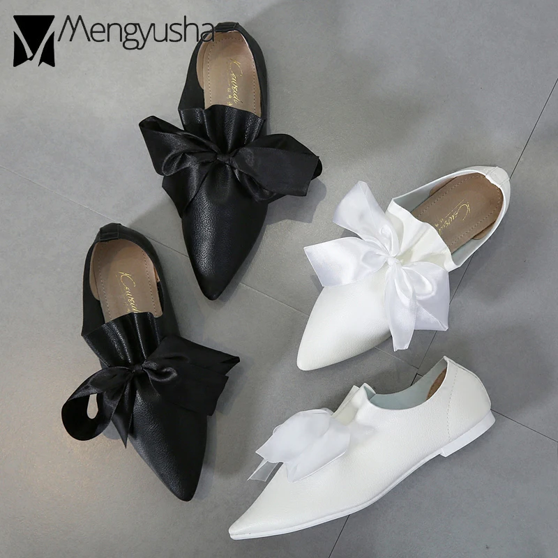 Женские мокасины с завязкой бабочкой белые туфли на ремешке лоферы без застежки