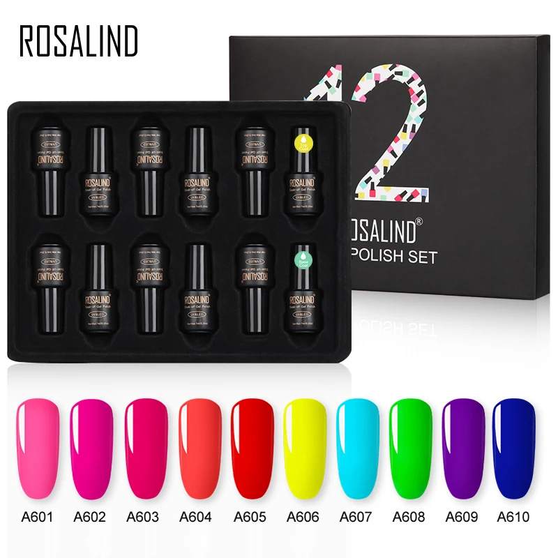 ROSALIND Neon Nail Gel Polish Set Hybrid Varnishes 12pcs/lot UV LED Manicure Semi Permanent Gel Lacquer Top Base For Nail Kit