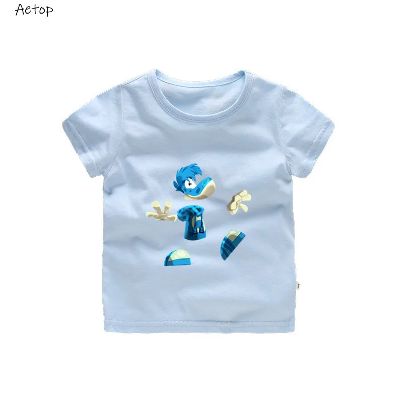 sky blue 2 Футболка с героями мультфильмов для мальчиков и девочек Футболка с принтом из игры «Rayman Legends adventures» Детская забавная одежда детская разноцветная футболка b221 - Цвет: sky blue 2