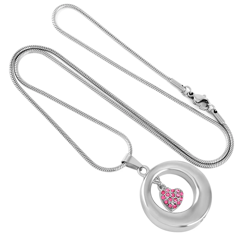 IJD9286 Hold Pink Хрустальное сердце Шарм и круг Нержавеющая сталь кремации ювелирные