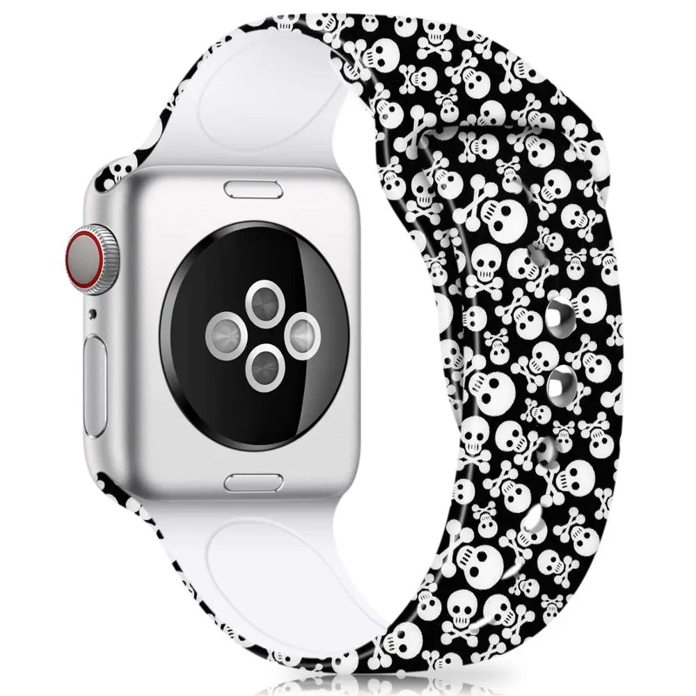 Ремешок для Apple Watch 38 мм 40 мягкий силиконовый сменный ремешок с принтом черепа без
