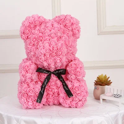 Pink 40 см Искусственный цветок розы животных из пенопласта медведь для Святого Валентина романтический подарок вечерние украшения - Цвет: Pink