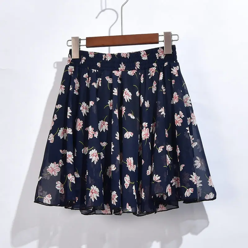 24 Новая женская летняя мини юбка Jupe Femme Цветочная плиссированная юбка Boho пляжная шифоновая юбка с высокой талией женские короткие сексуальные юбки C5346 - Цвет: 24