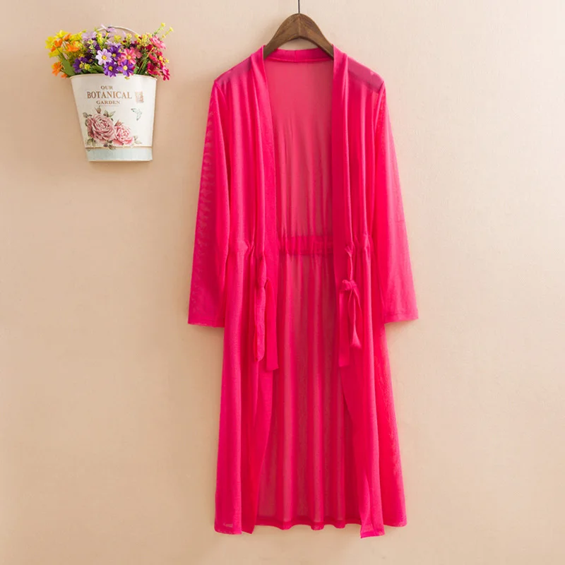 Rose red OHRYIYIE размера плюс 5XL женский кардиган свитер пончо летний длинный свободный вязаный кардиган с поясом Женская верхняя одежда - Цвет: Rose red