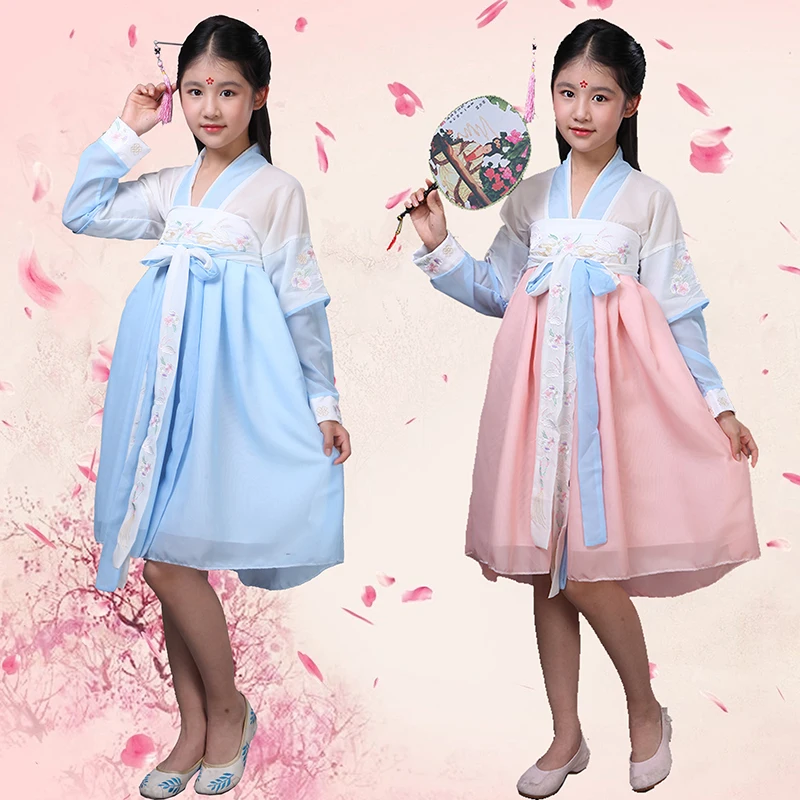 Платье Tang Hanfu с длинным рукавом традиционная одежда для девочек китайский костюм