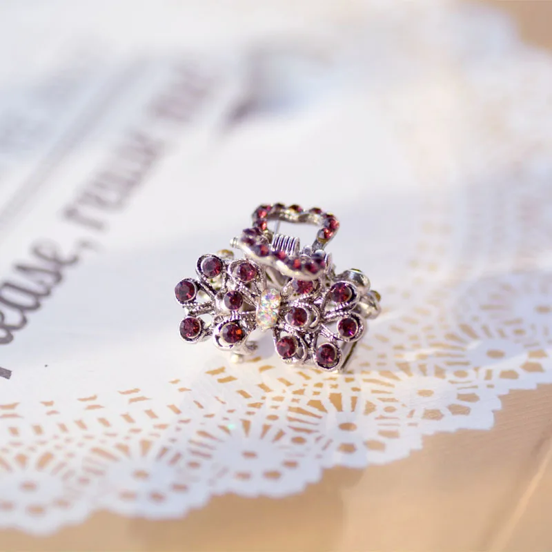 Модные мини заколки для волос женщин Стразы Украшения Ретро 4 цвета хрустальные