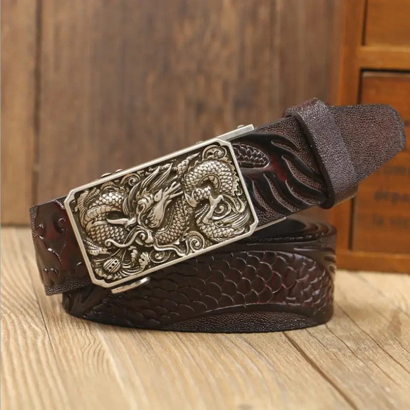 Мужской ремень из натуральной воловьей кожи с автоматической пряжкой мужской в