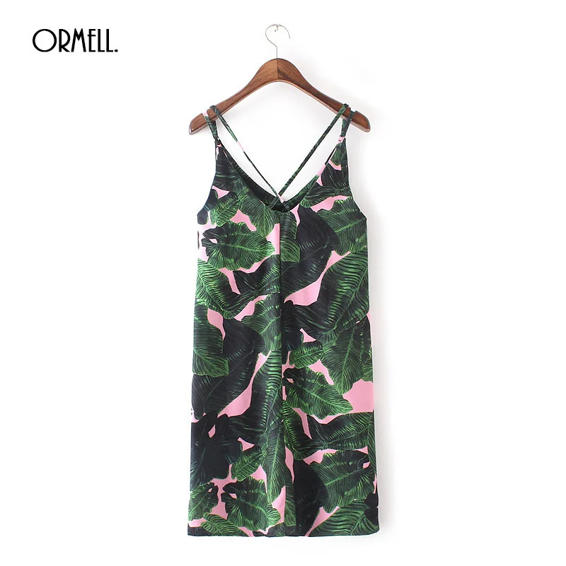 Ormell женское мини обтягивающее платье с принтом зеленых листьев летнее на