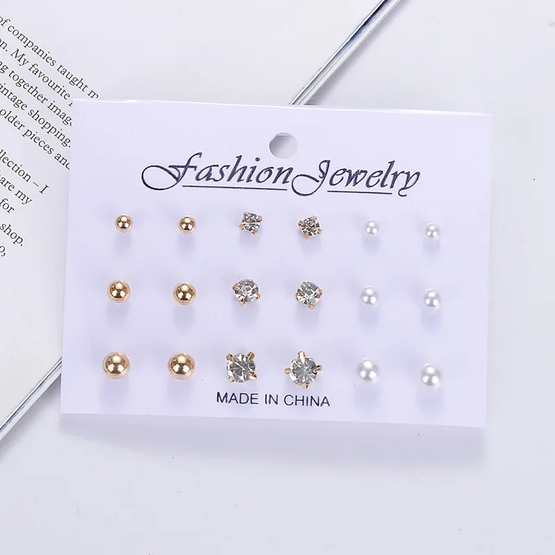 9 пар новинка модные серьги со стразами Набор шпилек для ушей комплектов