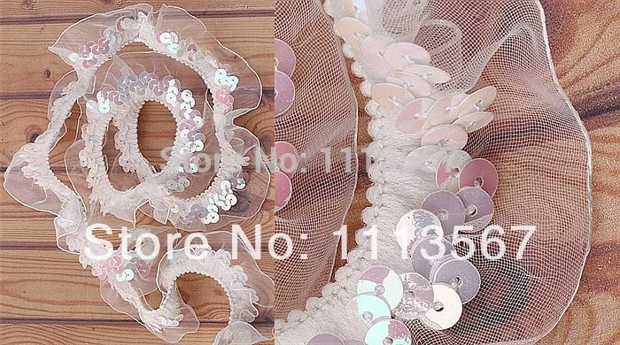 Оптовая продажа 30 ярдов 1 ряд ручная работа органза стрейч блестки отделка