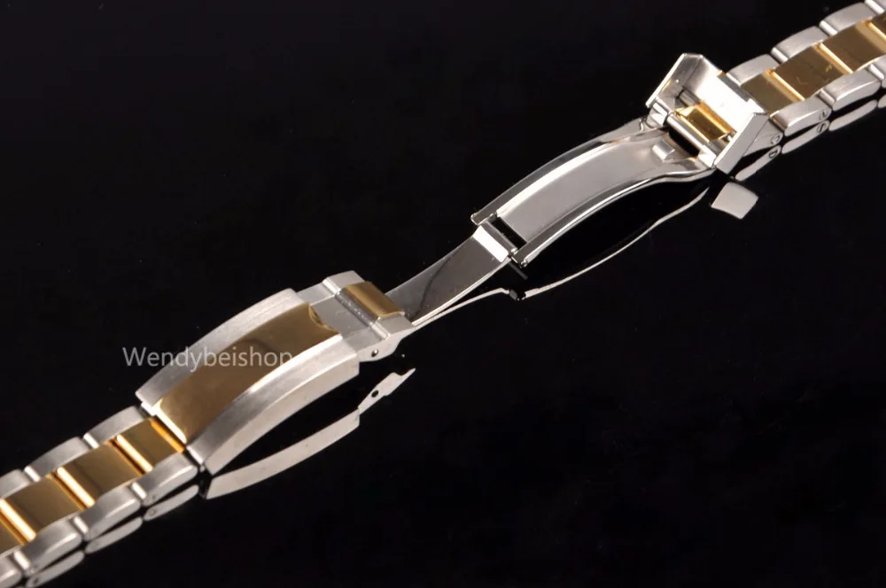 CARLYWET 20mm Steel Two Tone Gold Silver Solid Curved End Link Clasp Wrist Watch Band Strap Bracelet For Submariner GMT