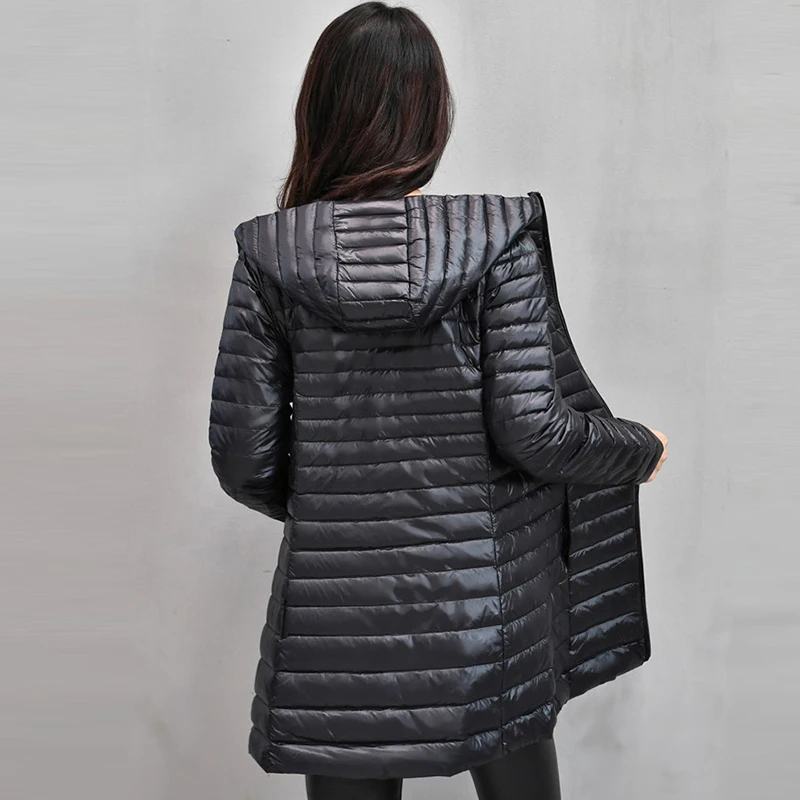 Женский пуховик зимний длинный с капюшоном белый утиный пух новинка 2017 большой