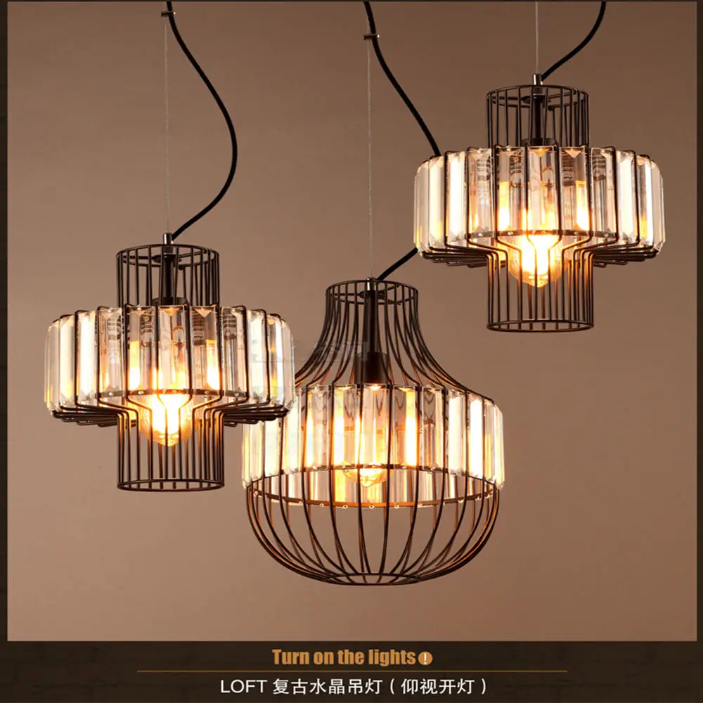 Ретро Винтаж Хрустальная железная птичья клетка E27 светодиодный потолочный