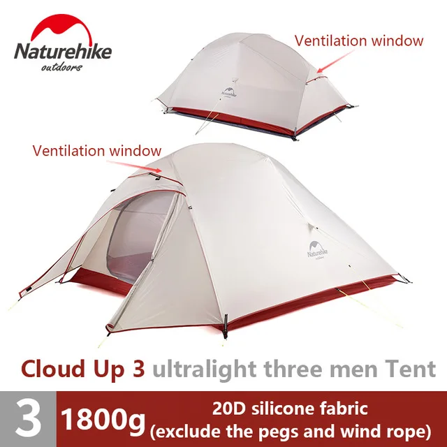 3 person gray Naturehike Модернизированный облачный 1 2 3 Сверхлегкий тент отдельно стоящий 20D ткань 1-3 человека палатки для кемпинга с бесплатным ковриком - Цвет: 3 person gray