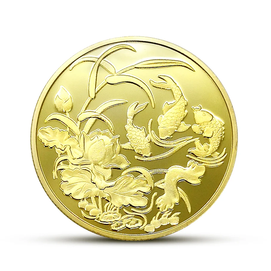 Счастливые монеты фэн шуй Китайский благоприятный кои лотоса сувенир подарок