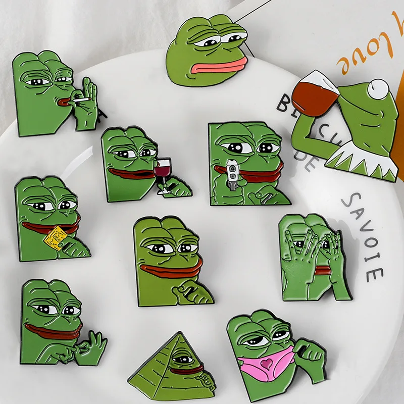 Популярная брошь в виде лягушки Pepe Pin Feel Bad Man булавка грубой с отворотом Значки
