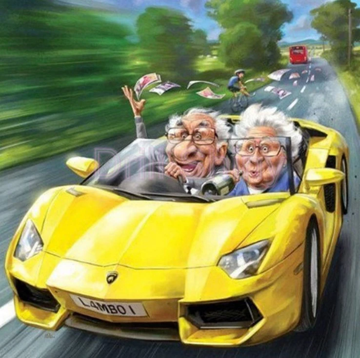 Алмазная 5D Вышивка старая пара в спортивном автомобиле картина из страз сделай