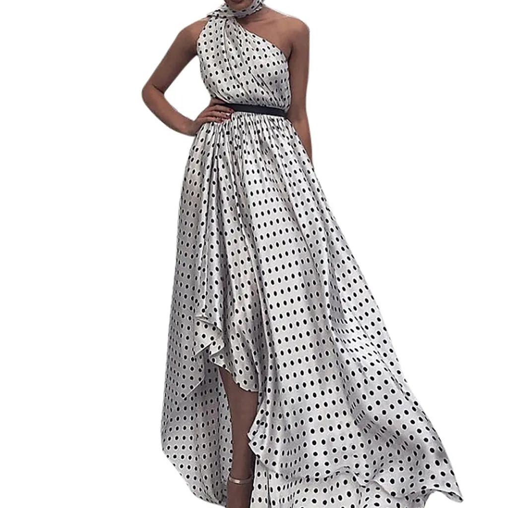 2019 летнее женское платье повседневное в белый горошек с принтом повязки Halte