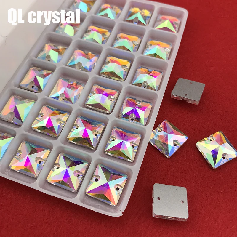 QLcrystal Популярные AB площади шить на стеклянные стразы 8,10 16,22 12,14 мм Flatback пришить Камень бусины платье Craft поставки